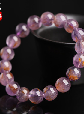 跨境蓓蓓福 天然7A级紫钛晶圆珠手链  紫色大金牙极光散珠手串