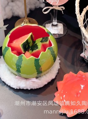 西瓜陶瓷泡面碗带盖汤饭碗大容量水果沙拉甜品碗高颜值可爱微波炉