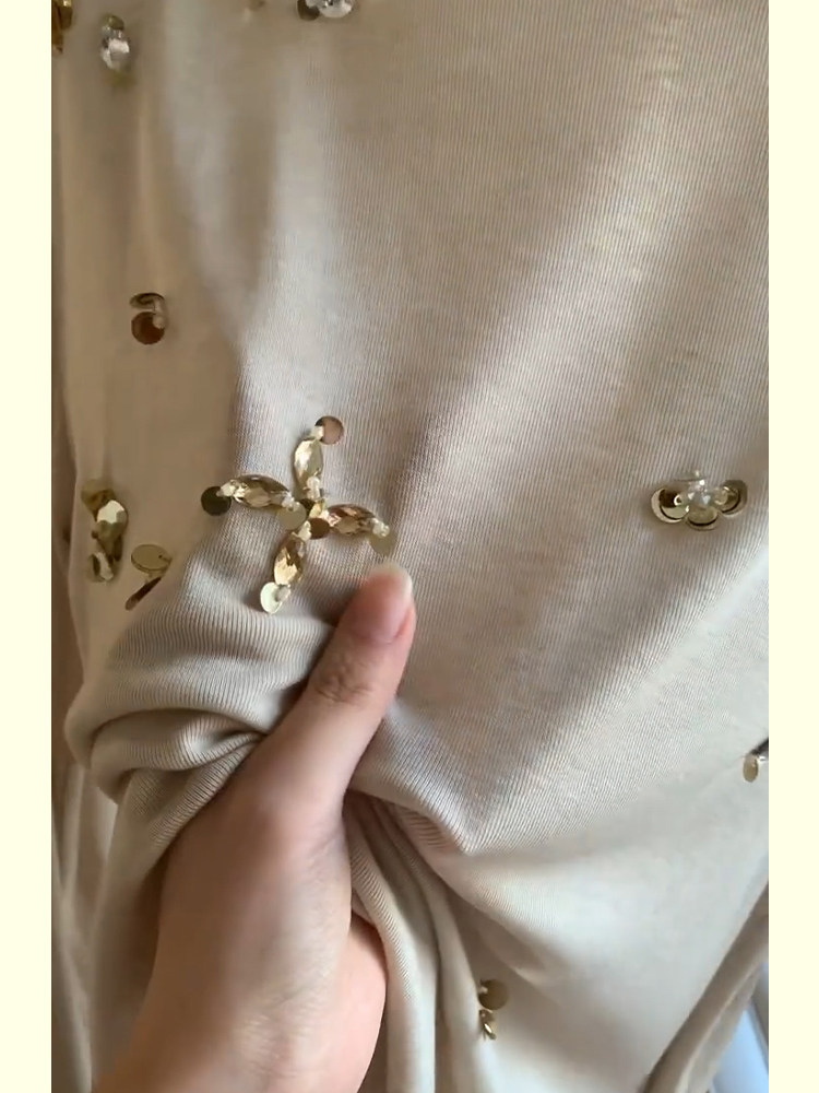 重工钉珠长袖打底衫女秋2025新款设计感小众气质亮片圆领T恤上衣,淘宝优惠券,粉丝福利购,淘宝优惠卷