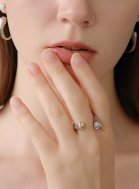 Neverfar自然之愈系列贝纹花苞开口戒指2025新款可调节开口戒指女