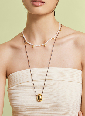 Neverfar明星同款水滴皮绳项链