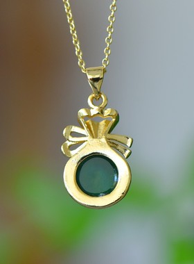 古法鎏金镶嵌天然冰种帝王绿玉髓福袋吊坠玛瑙项链配证书礼盒链子