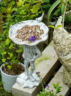 Sungmor 铸铁青蛙喂鸟器摆件户外阳台庭院鸟儿用品食槽器桌面装饰