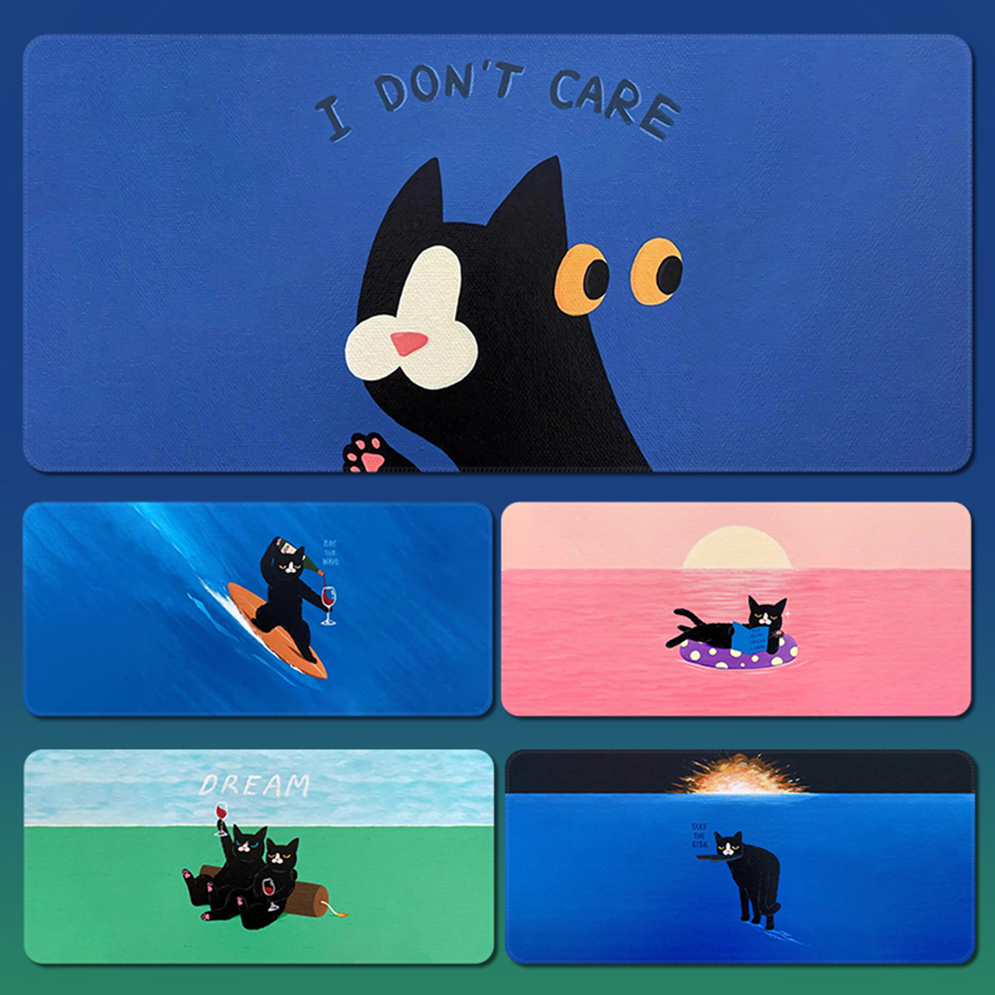 个性猫咪鼠标垫超大号男女生卡通插画电脑桌垫办公创意定制护腕垫 - 图0