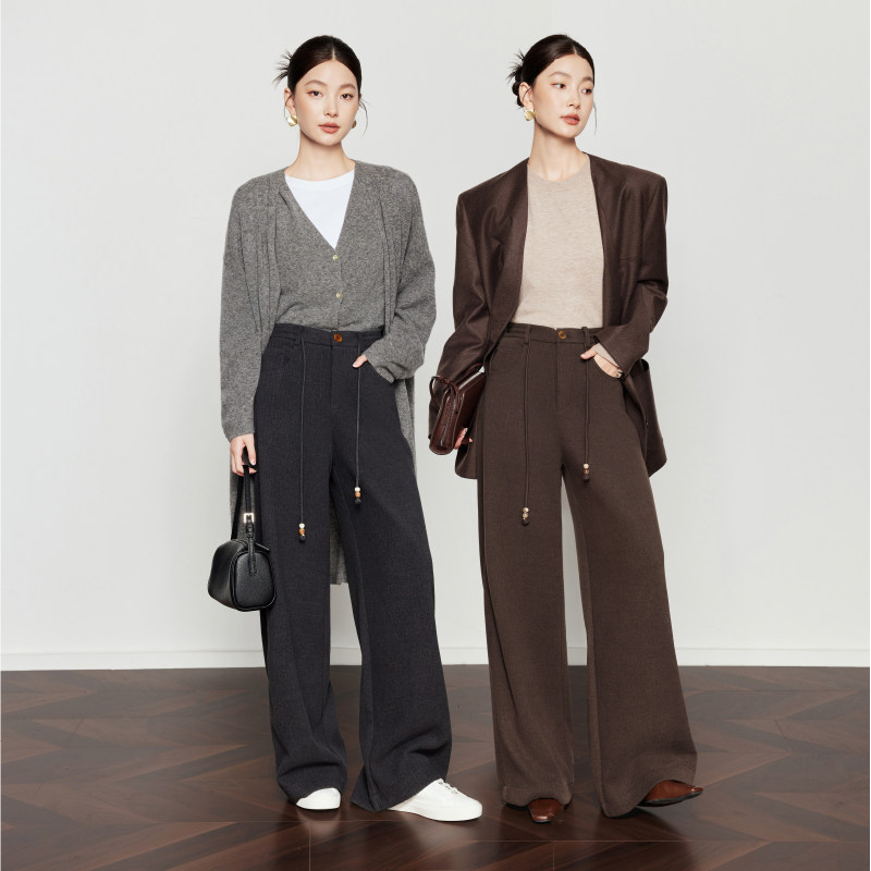 【都市旅人】CHICJOJO阔腿裤女2024新款秋冬棕色直筒抽绳慵懒休闲,淘宝优惠券,粉丝福利购,淘宝优惠卷