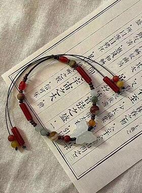 新中式复古国风蝴蝶编织手链女小众流苏设计感气质串珠手绳手串