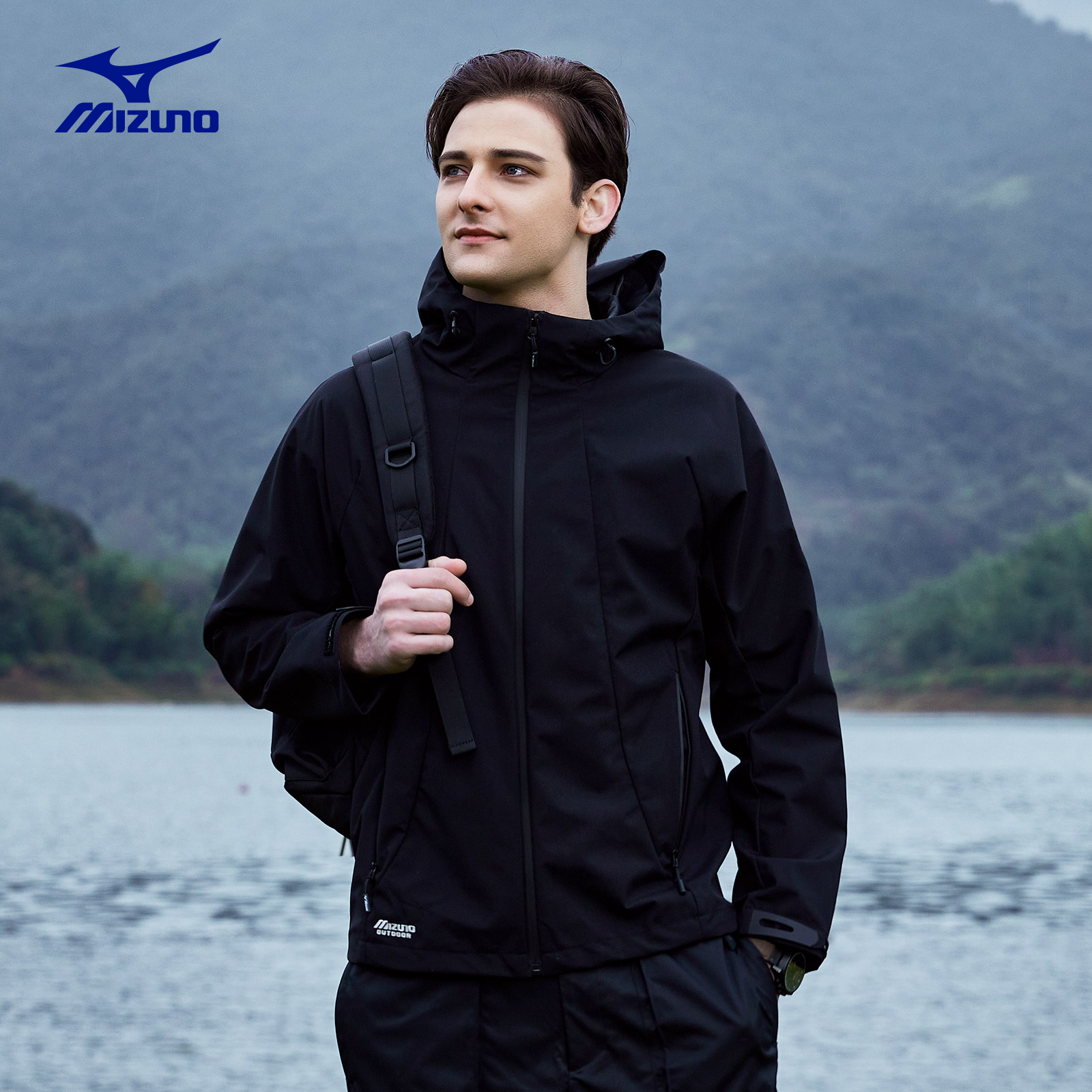 Mizuno/美津浓男款春季新款情侣款连帽登山服男士户外夹克男 - 图0