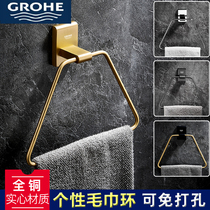 German Full Copper Solid Light Lavish Gun Grey Towel Ring Toilet Placing Bathroom Pendant Free of perforated towels