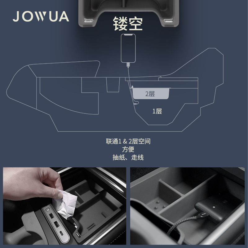 Jowua适用特斯拉中控储物盒丫配件model y收纳盒model3/Y中控盒 - 图3