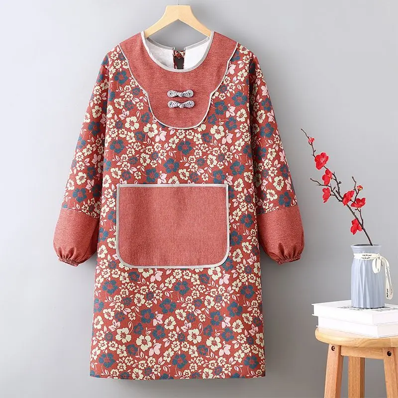 长袖围裙女中式家用厨房做饭防油污耐磨餐饮做饭罩衣女外穿工作服,淘宝优惠券,粉丝福利购,淘宝优惠卷