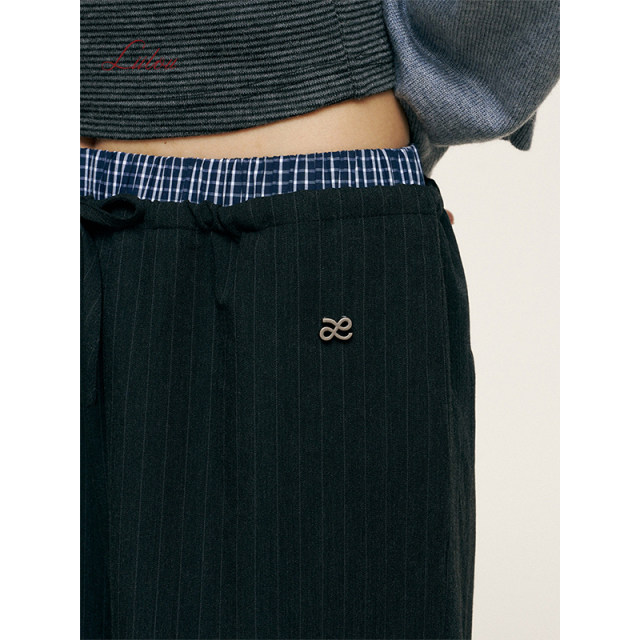 Liilou ກວດເບິ່ງ patchwork drawstring trousers striped