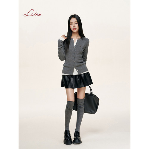 Liilou Athflow 撞色抽绳 质感立体褶皱秋冬A字皮短裙 - 图0