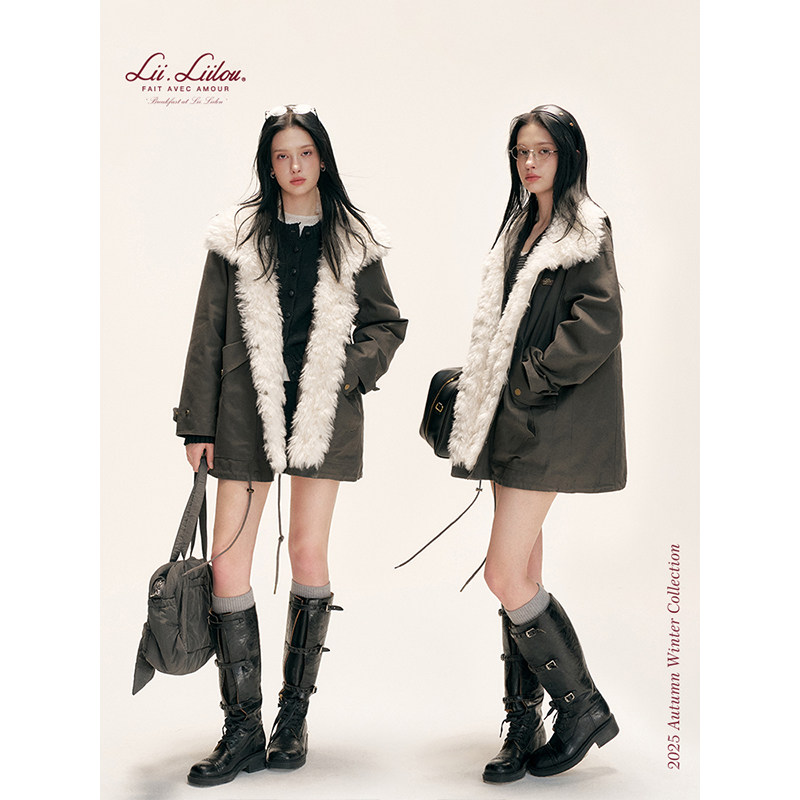 Liilou  都市游牧 50白鸭绒 100棉毛领工装派克服中长款外套,淘宝优惠券,粉丝福利购,淘宝优惠卷