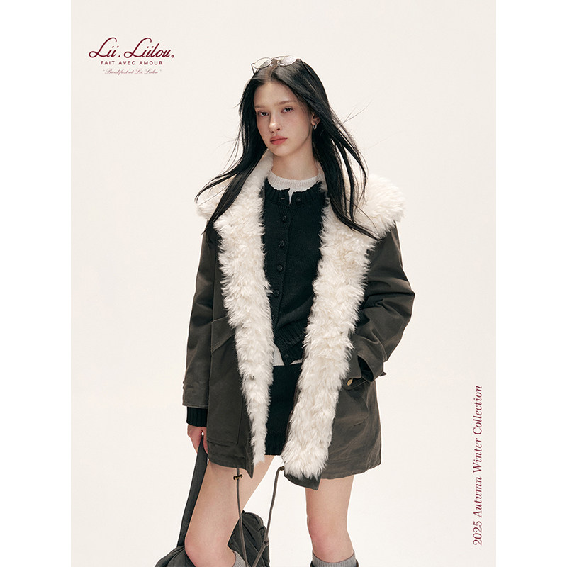 Liilou  都市游牧 50白鸭绒 100棉毛领工装派克服中长款外套,淘宝优惠券,粉丝福利购,淘宝优惠卷