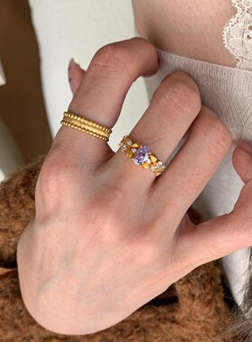 新款紫荆花戒指女中古风气质轻奢