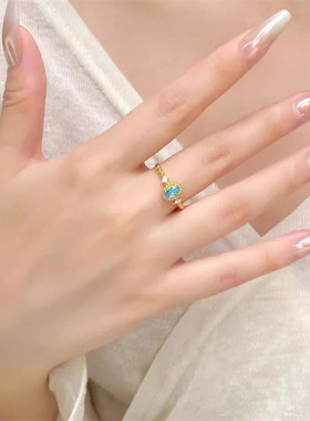 新款鸽子蛋蔚蓝色戒指女轻奢高级