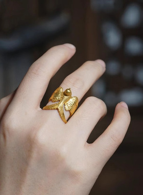复古国风金色小燕子戒指女小众设