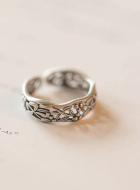 国风藤蔓花枝戒指新中式简单大方