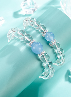 新款手串透亮海蓝色手链手工串珠