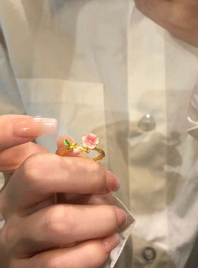 「桃之夭夭」小桃花戒指粉色开口