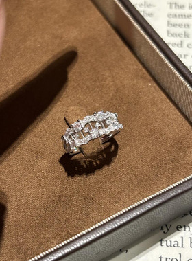 精美复古色蕾丝竖琴排钻戒指女小