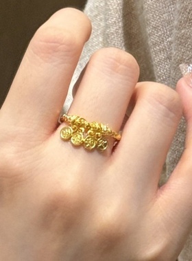 新款时尚个性平安喜乐碎珠子戒指