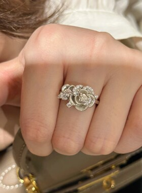 新款中古色拉丝玫瑰花戒指女气质