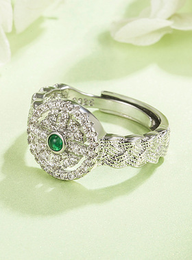 新款绿色蕾丝编织戒指女轻奢小众