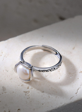 新款小众复古简约花苞圆珠戒指气