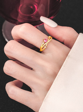 新款紫色锆石交叉星轨戒指女小众