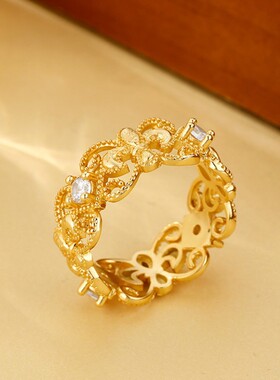 新款金色镂空鸢尾花戒指女小众复