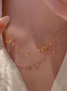 「心波漾漾」金色爱心流苏项链日