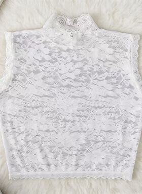 百搭酒红蕾丝半高领无袖打底衫
