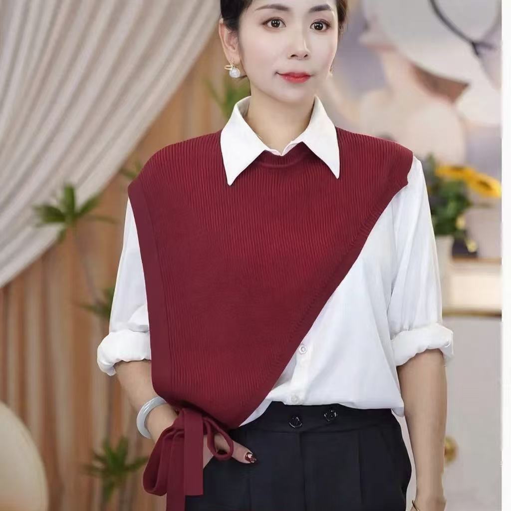 韩版2025新款高级感小众设计斜边三角针织披肩马甲女外搭叠穿斜肩 - 图3