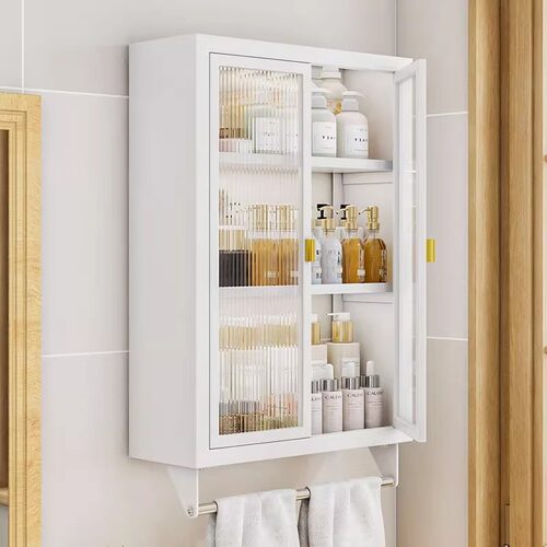 卫生间收纳柜免打孔墙上防水储物柜子浴室小壁柜化妆品壁挂置物架 - 图2