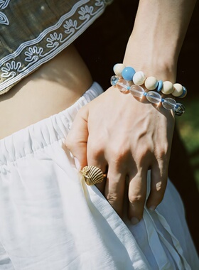 复古海洋戒指女做旧金色贝壳