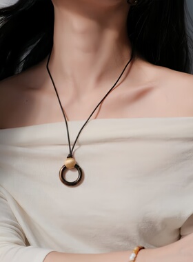 葫芦项链虎眼石皮绳圆环吊坠中式毛衣链复古平安扣秋冬百搭女