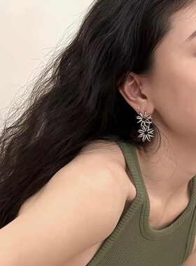 极简立体双花耳环小众925银针