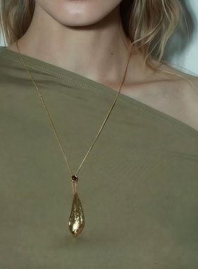 护身符简约长叶片金银双色毛衣链