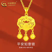 China gold long life lock 999 foot gold pendant woman Ping An lock adult necklace bell baby hang pendant meter price gold