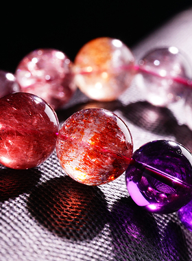 超七水晶手链黑加仑三轮骨干水晶