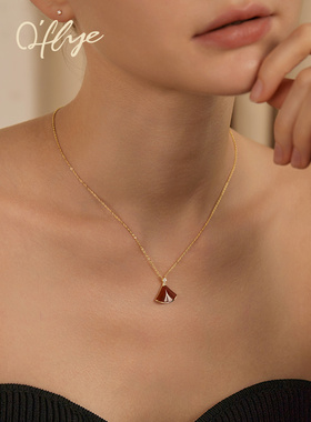 oflye小裙子白贝母扇形项链