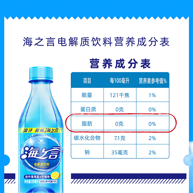 统一海之言海盐柠檬味330ml补充电解质水桃桃蓝莓果汁饮料盐汽水-图0