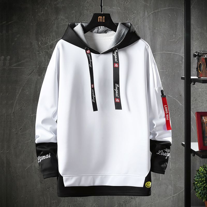 Fake two long-sleeved hooded sweatshirts假两件长袖连帽卫衣男-图0