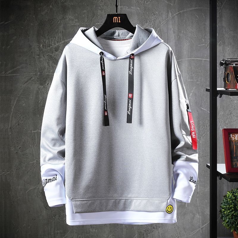 Fake two long-sleeved hooded sweatshirts假两件长袖连帽卫衣男-图2