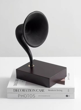 复古仿真木质留声机摆件透明唱片机影视楼样板间家居书房桌面软装