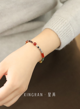 原创天然玛瑙金虎眼石榴石手链女