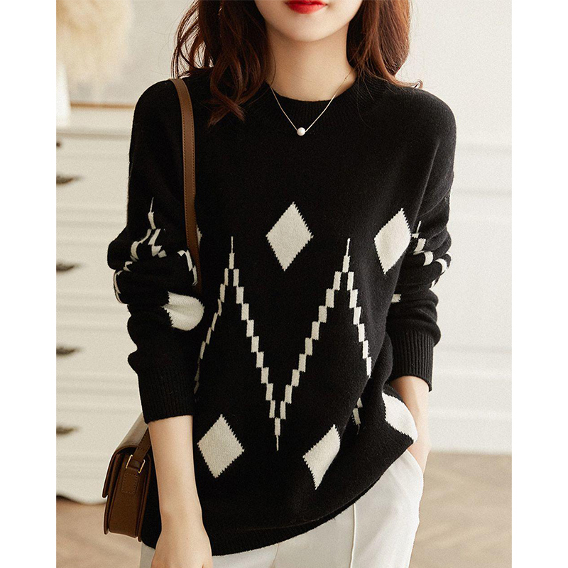 Loose women's round neck sweater 2023新款宽松女士圆领针织衫-图2