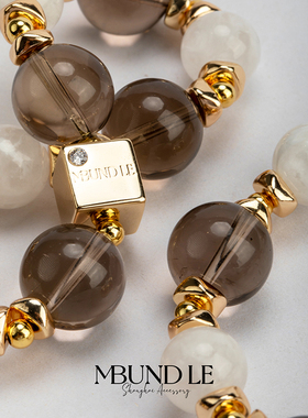 摩邦珠宝焦糖奶冻茶晶白幽灵水晶手链女款时尚礼品送人