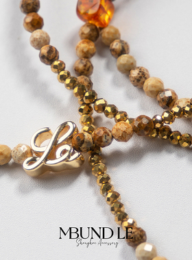 摩邦珠宝金框浅棕眼镜链